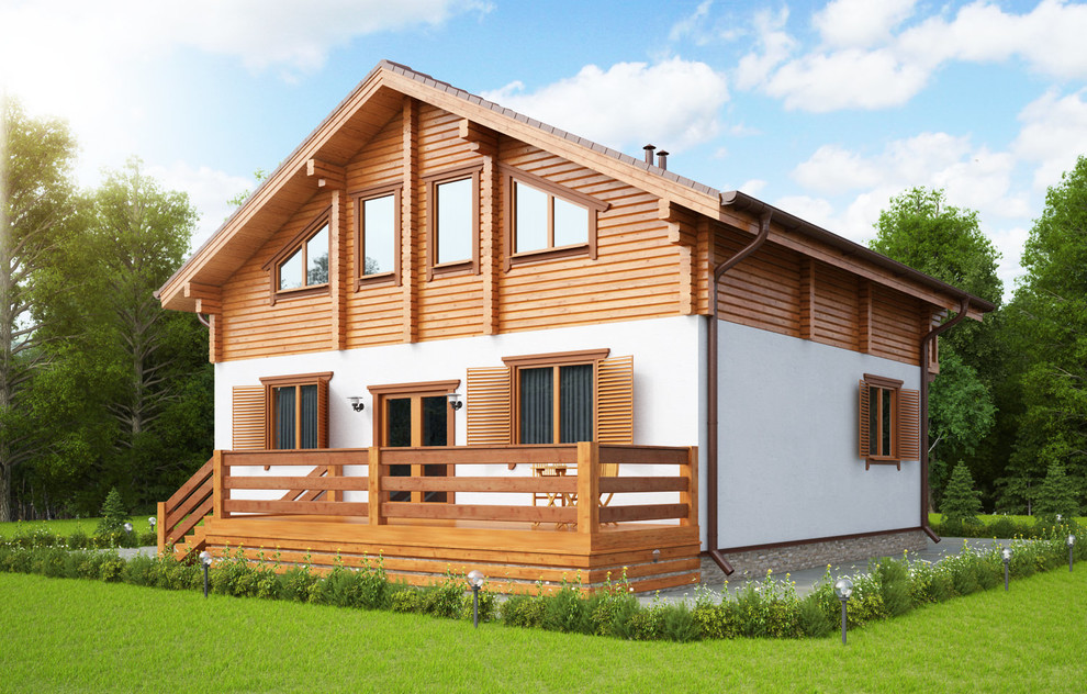 Дом по комбинированной технологии (камень + клееный брус) 225 метров (КД-225)