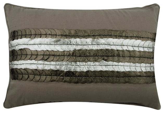 Grey Linen Lumbar Pillow Covers Metallic Leather, Circle - Almost