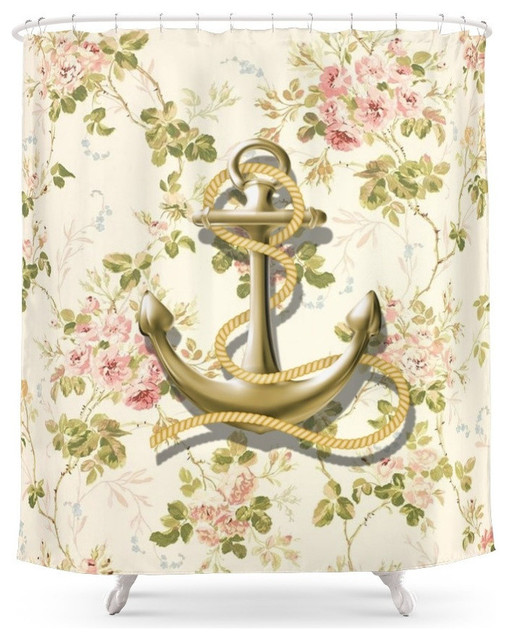 Romantic Vintage Anchor Shabby Chic Floral Shower Curtain Beach