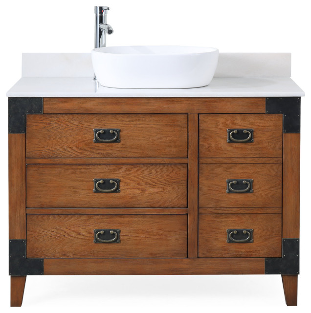 42" Vessel Sink Bathroom Vanity, Asian style Akira With Faucet Set
