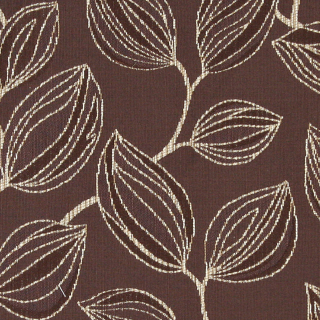 Brown and White, Large Leaves Contemporary Upholstery Fabric By The