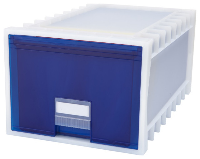 Plastic Archive Storage Box, Letter/Legal, 24Inch Drawer, White/Blue