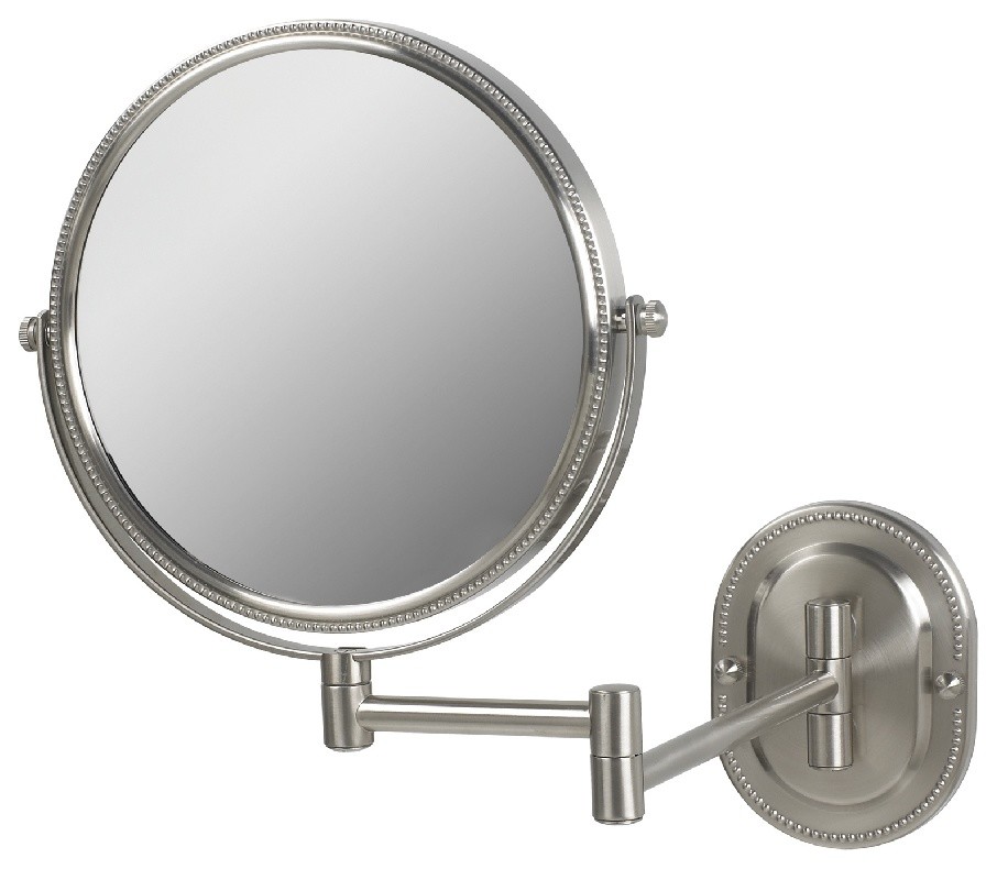 Modern Wall Mounted MakeUp Mirror, Satin Nickel Contemporary