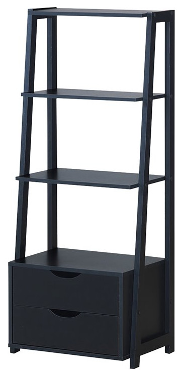 Costway 4-Tier Contemporary MDF Ladder Bookcase with 2 Drawers in Black