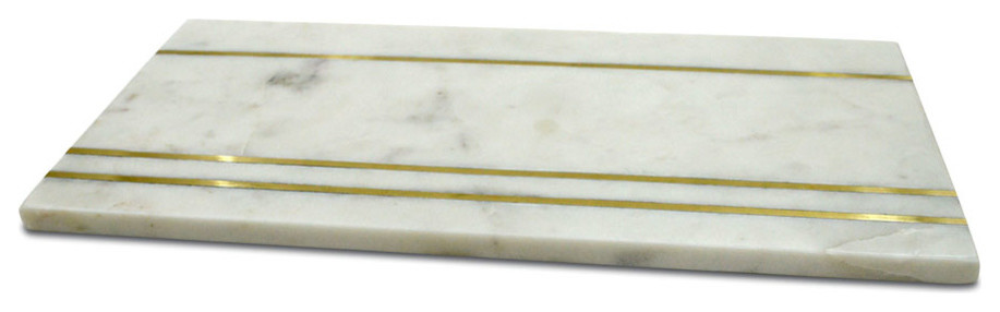 Cheese Board White Marble Brass Inlayed, 18x9"