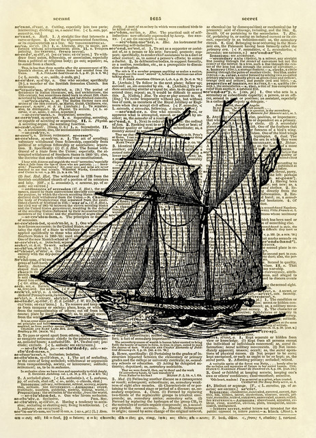 Octopus Attacking Ship Dictionary Art Print Picture Ocean Vintage Boat Poster