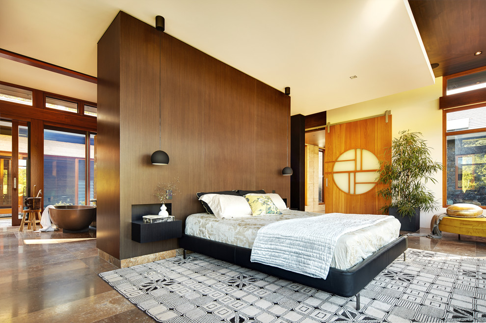 This is an example of an asian master bedroom in Perth.