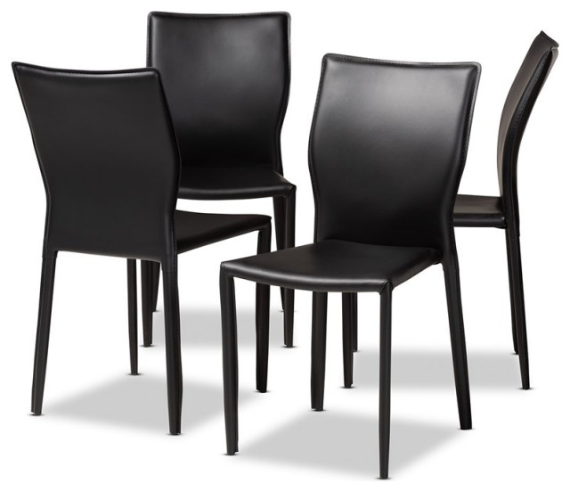 Baxton Studio Black Faux Leather Upholstered 4-Piece Dining Chair Set