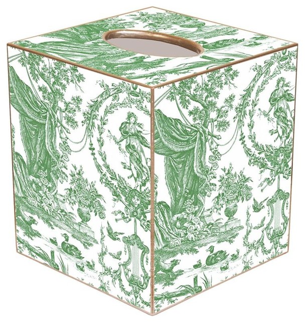 TB445 - Green Toile Tissue Box Cover