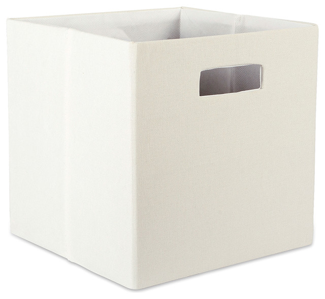 Dii Polyester Cube Solid Off White, Square Storage Bins