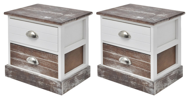 VidaXL Shabby Chic Bedside Cabinets, Brown and White, Set of 2