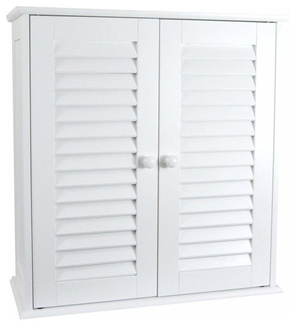 Shutter Wall Mounted Bathroom Cabinet in Wood With Double Door, White