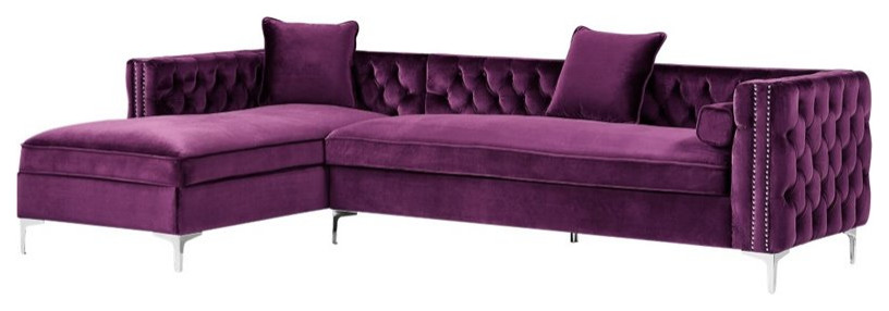 Brika Home 115" Velvet Tufted Left Facing Sectional in Purple