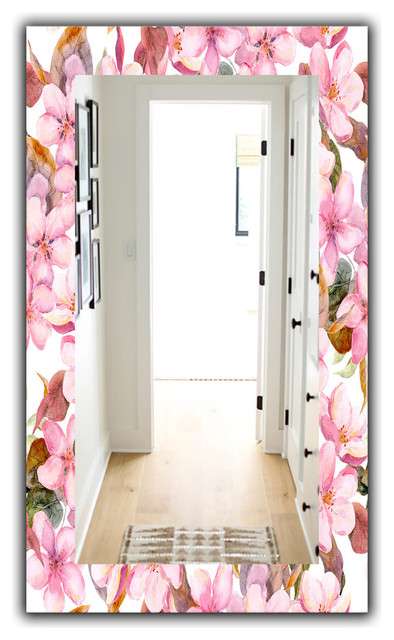 Designart Pink Blossom 53 Traditional Frameless Vanity Mirror Asian Bathroom Mirrors By Design Art Usa