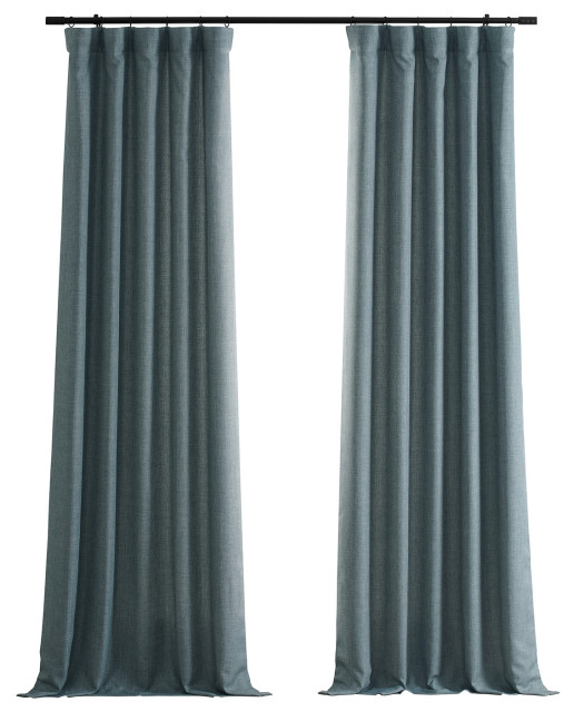 Italian Faux Linen Curtain Single Panel, Sweden Blue, 50wx96l
