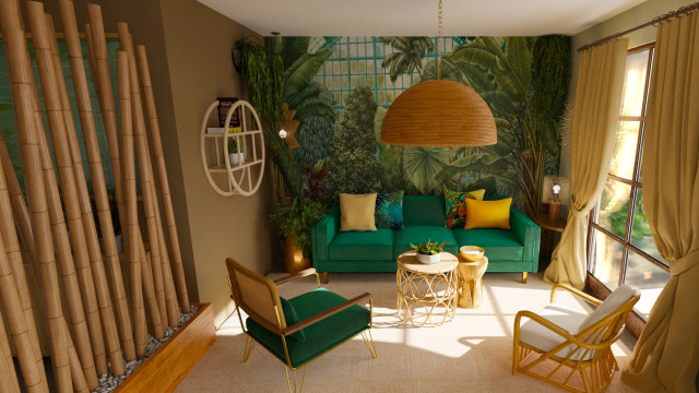 Un int&eacute;rieur tropical exotisk-vardagsrum