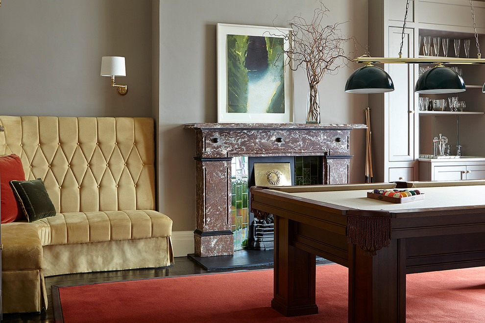 This is an example of a transitional family room in Dublin.