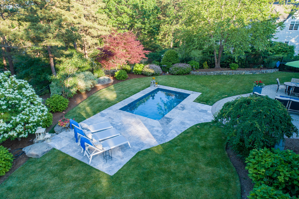 Design ideas for a small backyard rectangular pool in Boston with with a pool.