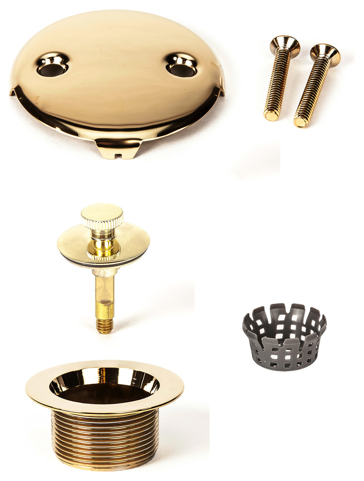 LiftTurn Bathtub Drain Trim Kit With 2 Hole Face Plate, Polished Brass