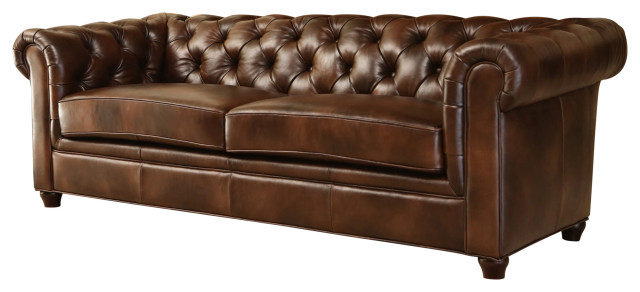 Tuscan Tufted Top Grain Leather Sofa, Brown