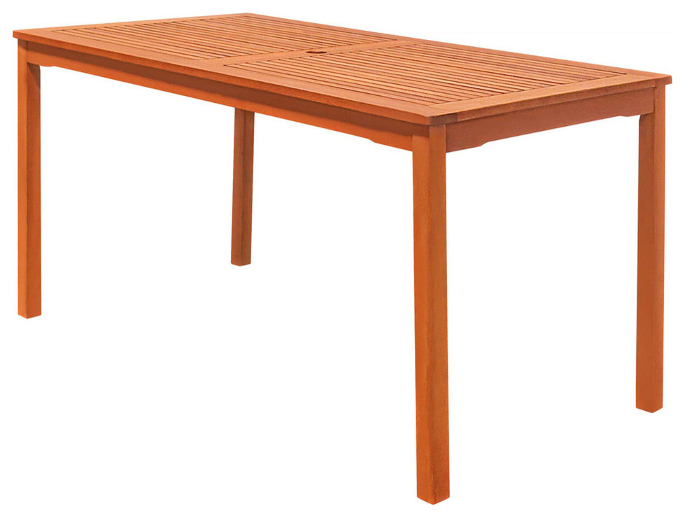 Vifah Malibu Outdoor Wood Rectangular Dining Table Transitional Outdoor Lounge Furniture