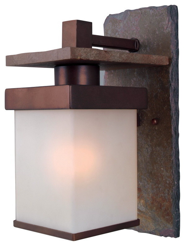 Boulder 1-Light Medium Wall Lantern, Natural Slate With Copper Finish