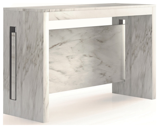 ERIKA White Carrara Melamine Extendable Console, Dining Table by