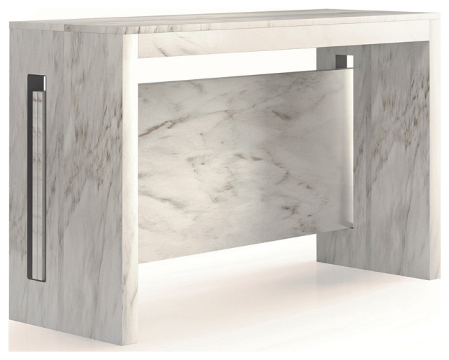 ERIKA White Carrara Melamine Extendable Console, Dining Table by Casabianca Home