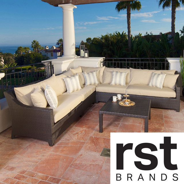RST Slate 6-piece Corner Sectional Sofa and Coffee Table Set Patio Furniture Out