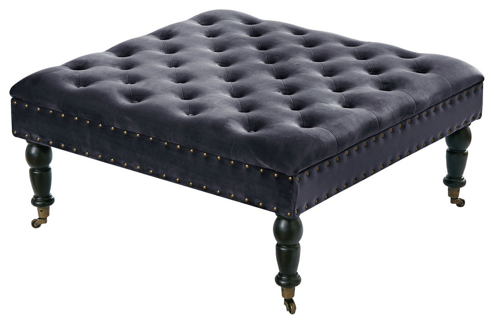 Supersoft Tuft Coffee Table Ottoman, Peat, 33"x33"x18"