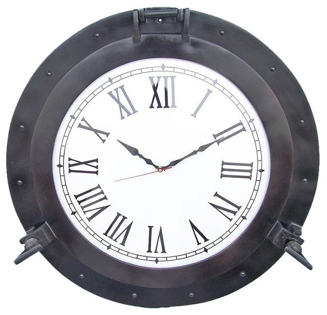 Oil Rubbed Bronze Deluxe Class Porthole Clock 24'', Nautical Wall Clock