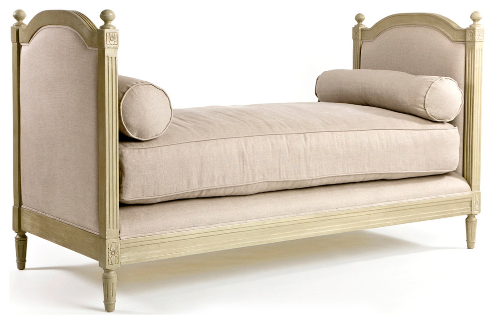 French Country Linen Oak Day Bed Traditional Daybeds