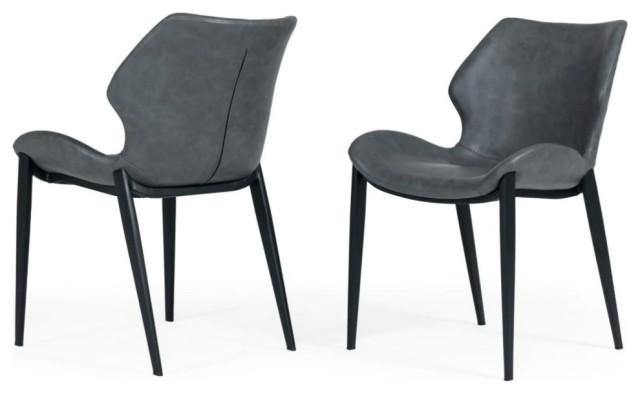 Leena Industrial Dark Gray Eco-Leather Dining Chair, Set of 2 ...