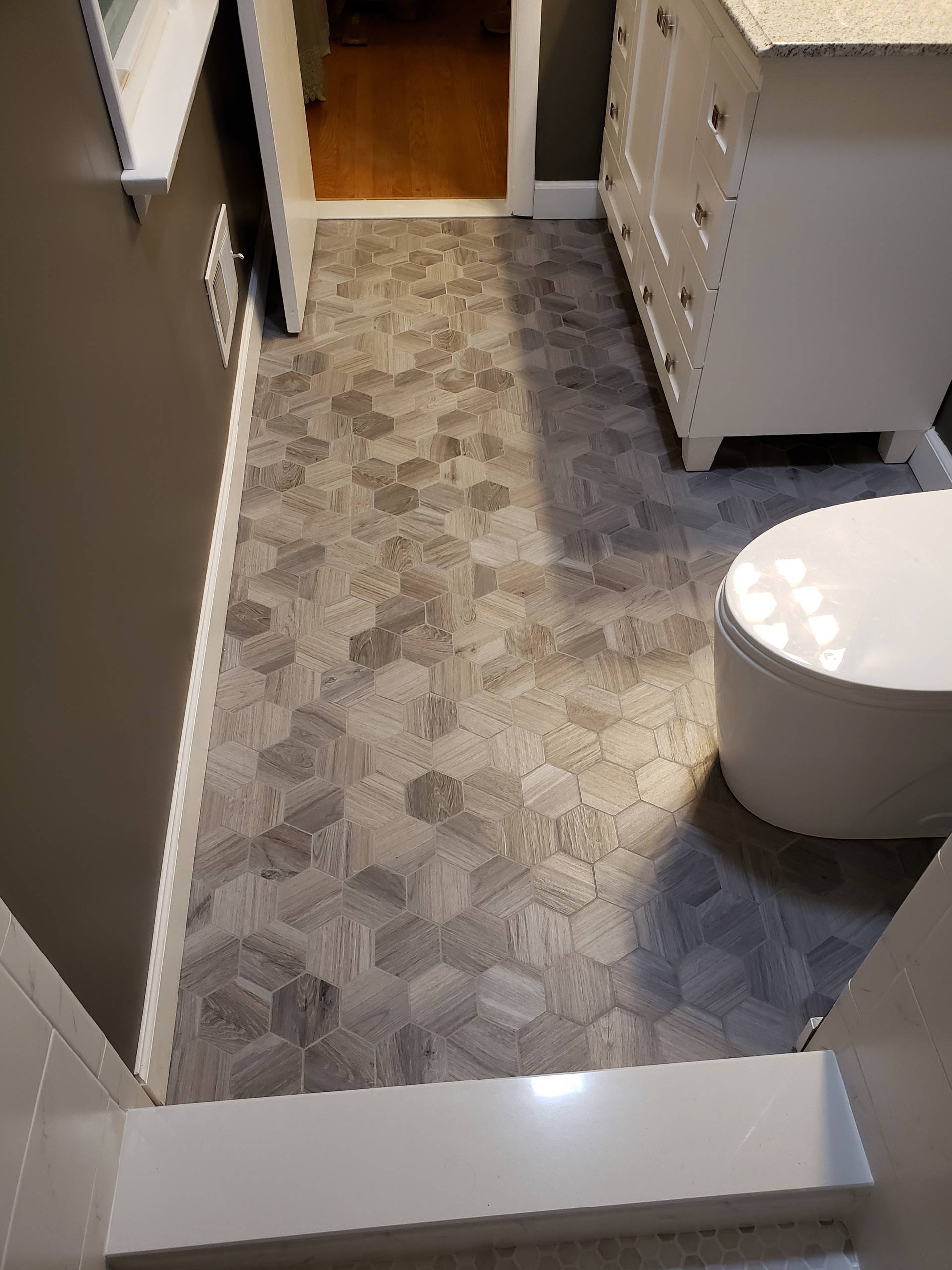Complete Bathroom Makeover & Flooring- What a Difference!