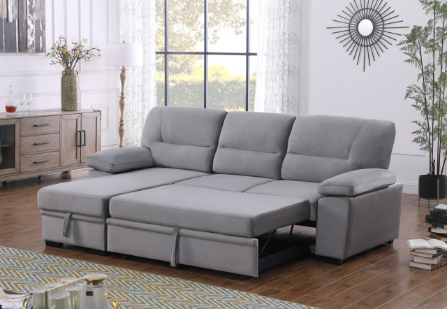Kipling Velvet Fabric Reversible Sleeper Sectional Sofa Chaise ...