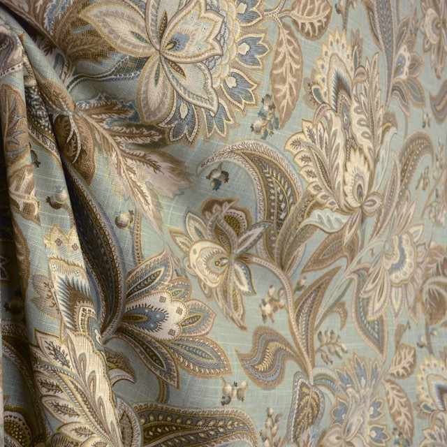 Valdosta Mist Blue Floral Fabric Traditional Drapery Fabric