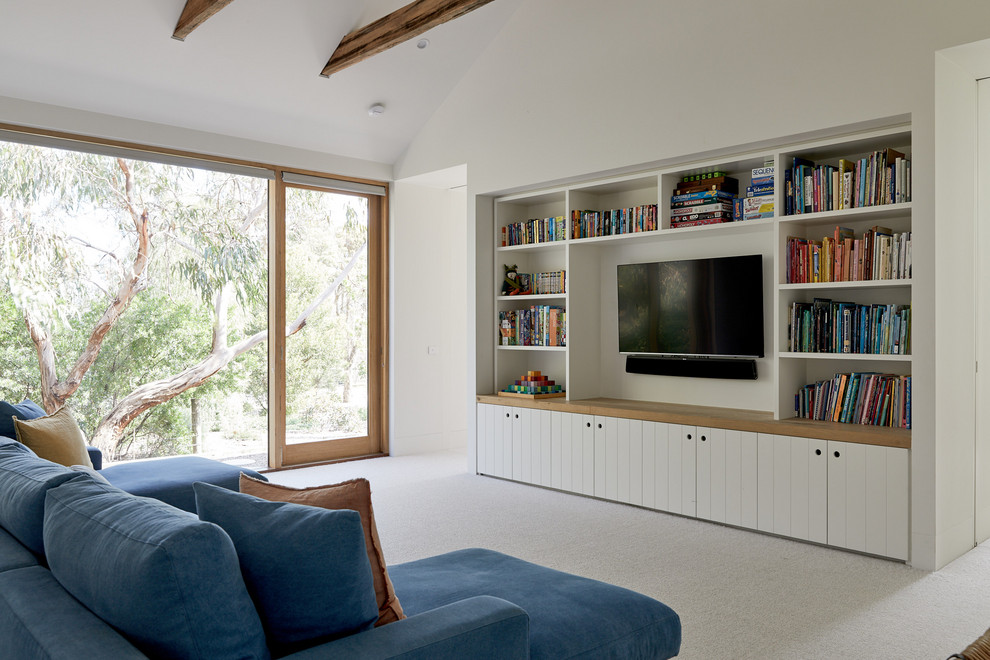 This is an example of a scandinavian family room in Melbourne.