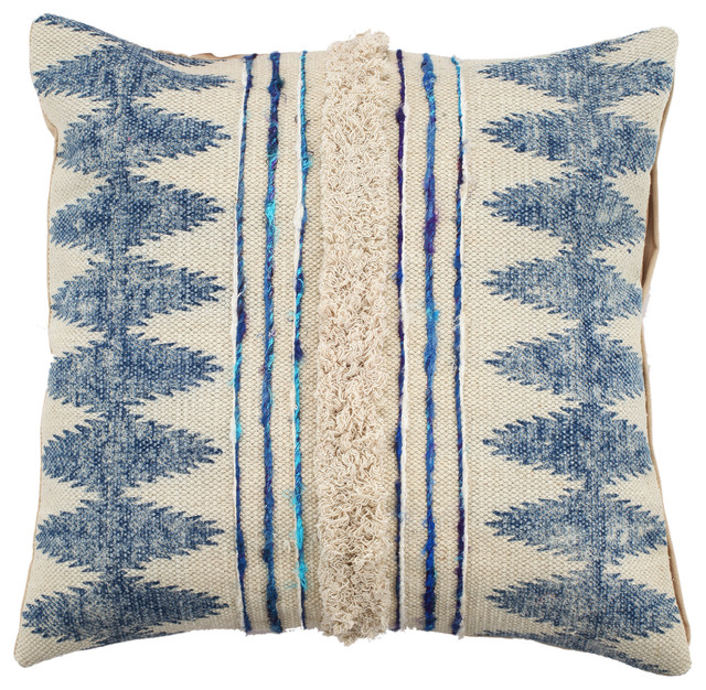 Tucson Square Pillow, Navy and Beige, 20"x20"