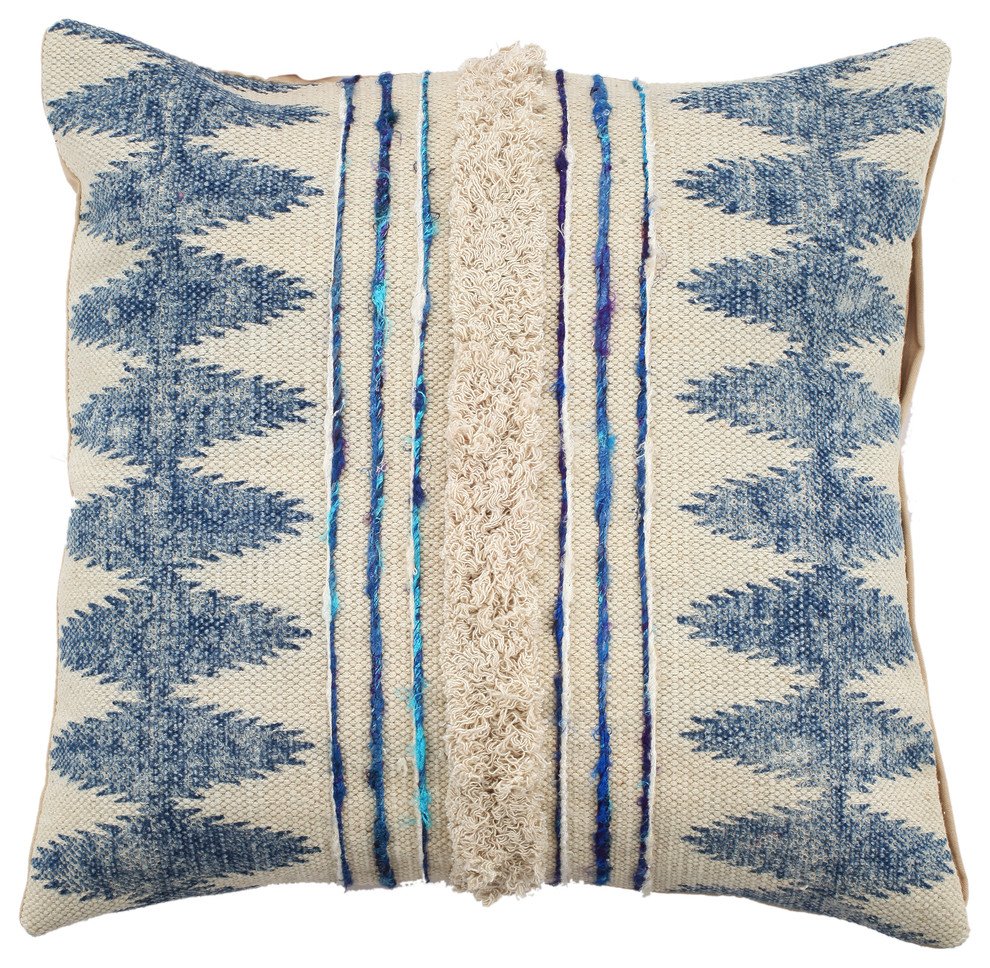 Tucson Square Pillow, Navy and Beige, 20"x20"