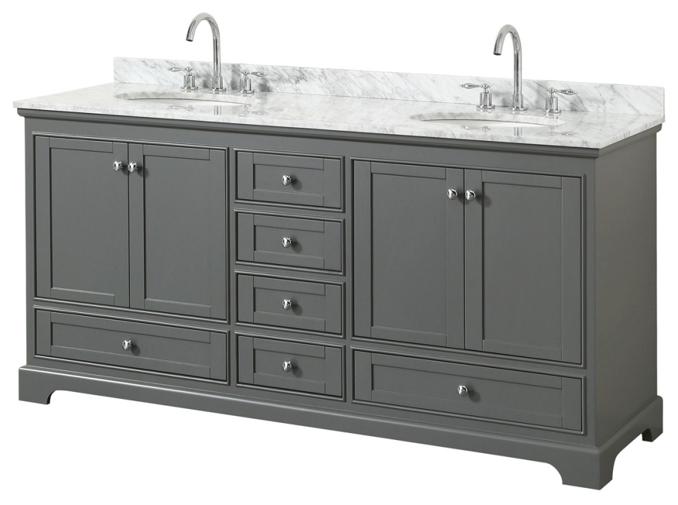 Deborah 72" Double Vanity, Dark Gray, Top, Oval Sinks, No Mirrors