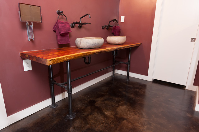Master Bathroom with live-edge cedar slab vanity eclectic-bathroom