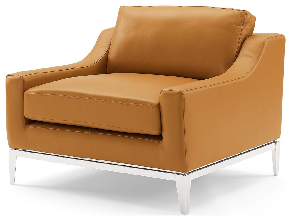 Modern Living Room Lounge Club Lobby Armchair Accent Chair, Leather, Grey Gray Contemporary