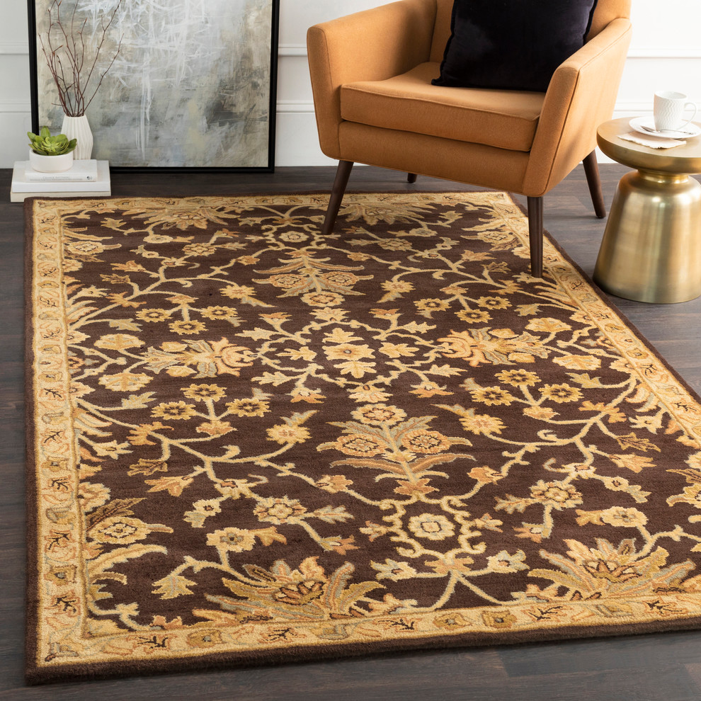 Caesar Traditional Dark Brown, Camel Area Rug Traditional Area Rugs