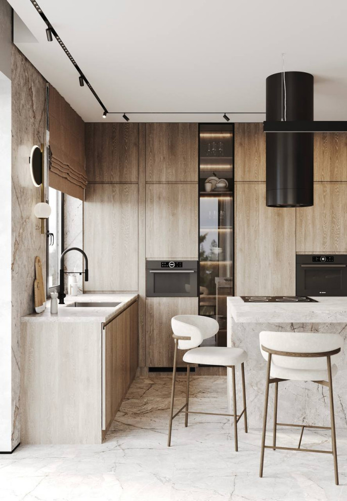 "Дом для двоих", частный дом, представлена входная группа и кухня- гостиная.