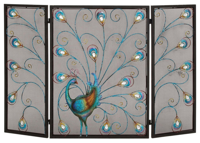 Eclectic Blue Metal Fireplace Screen 55275