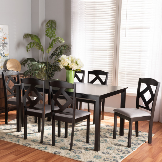 Ruth Modern Gray and Dark Brown 7-Piece Dining Set - Transitional ...