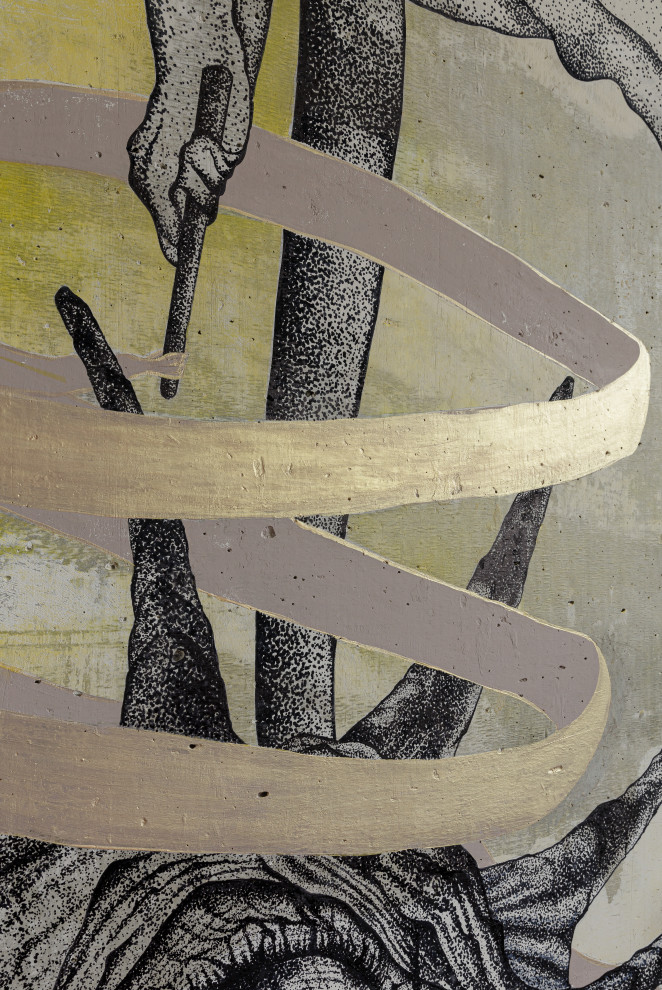 Нереоцистис играет с лентой: графическая роспись в интерьере