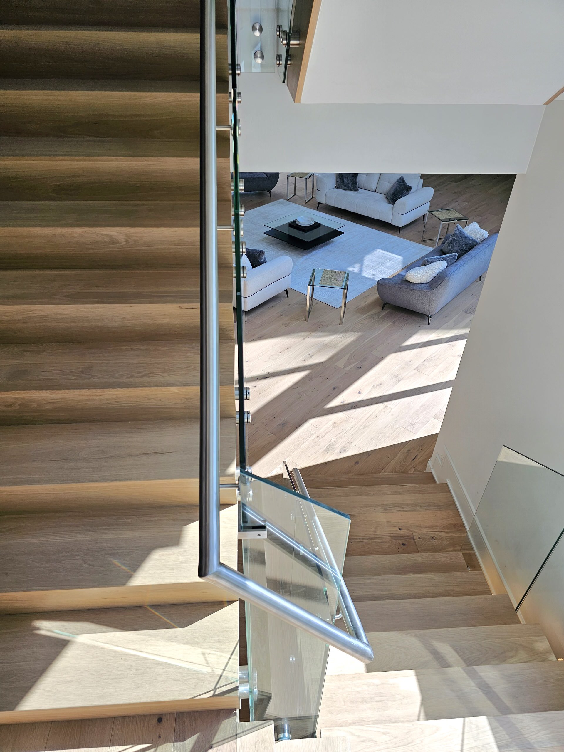 129_White Oak Slanted Riser Modern Stair, Mclean, VA 22102