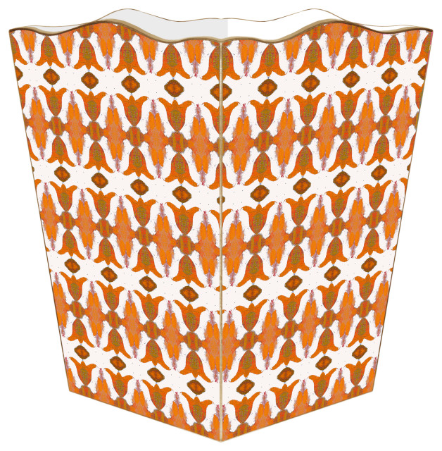 WB7788LP-Spice Market Orange Laura Park Wastepaper Basket, Scalloped Top