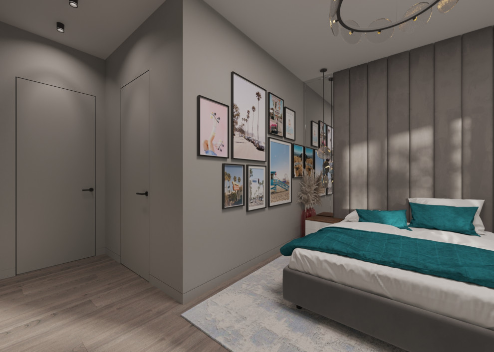 Спальня в современном стиле с гардеробной